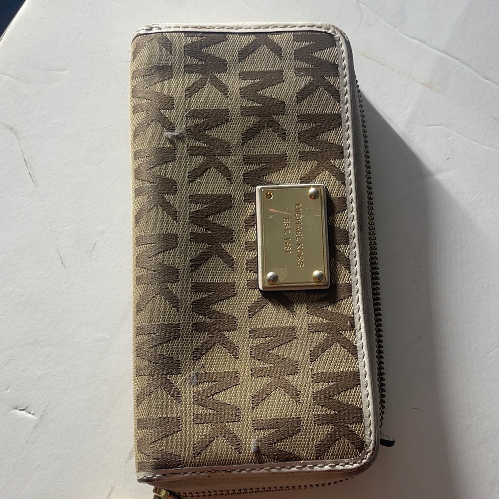 Michael Kors Tan Logo Zip Wallet